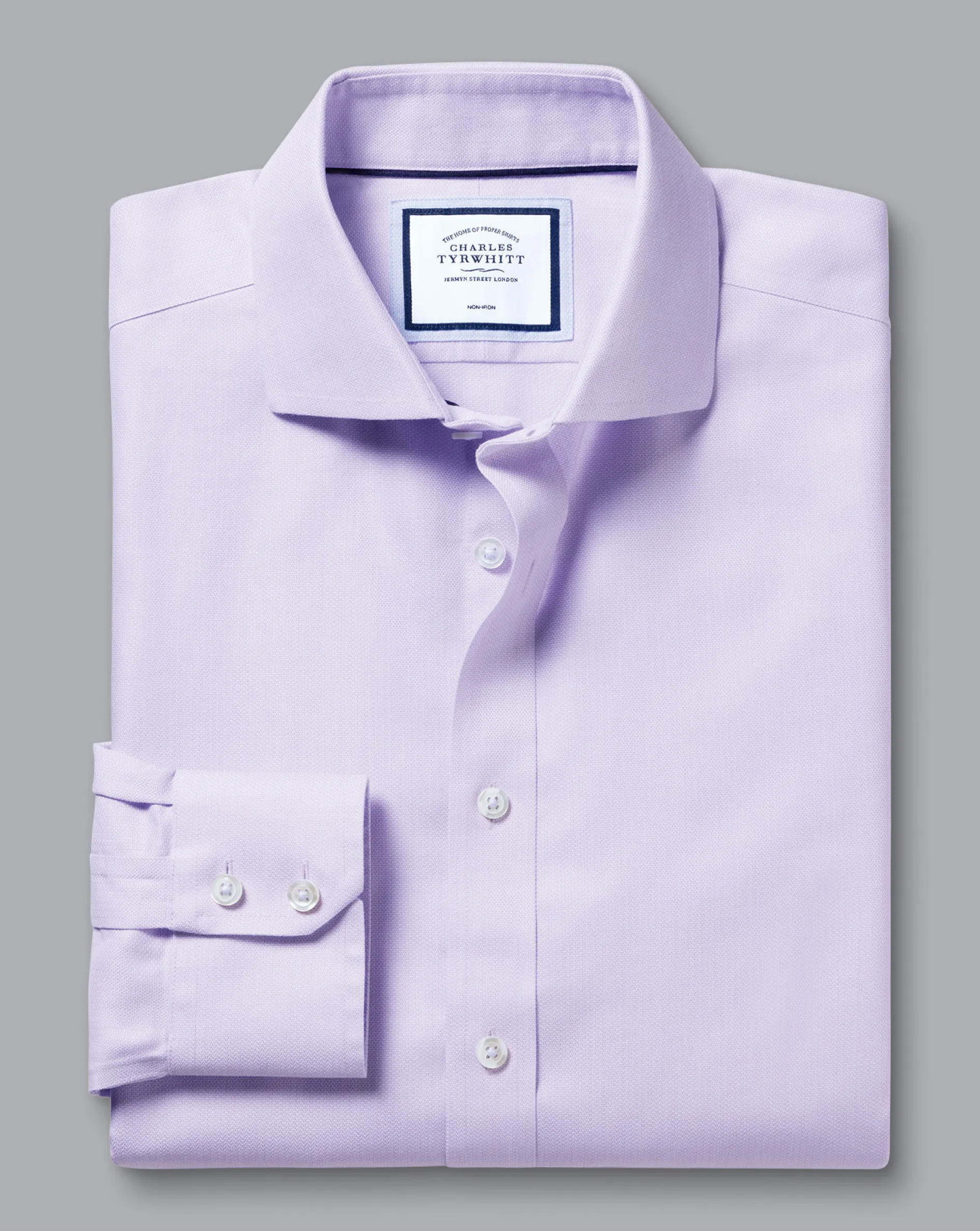 Flash Sale Charles Tyrwhitt Spread Collar Non-Iron Henley Weave Shirt - Purple Lilac