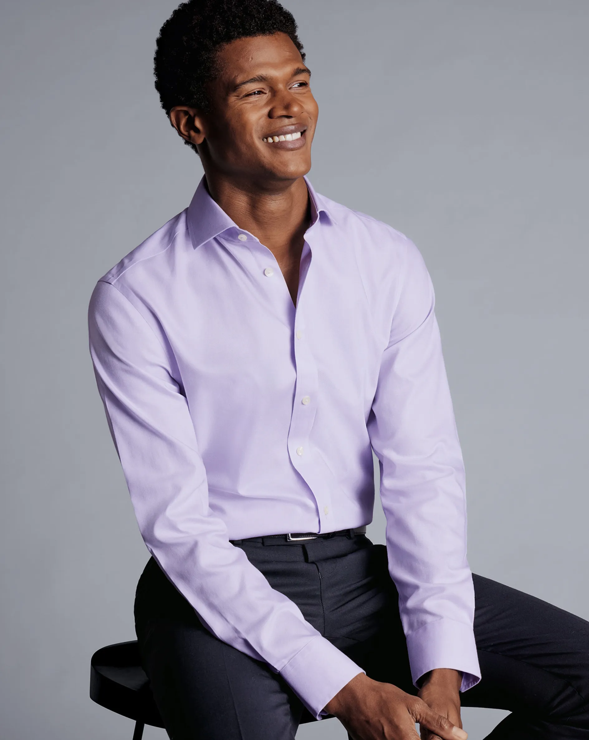 Flash Sale Charles Tyrwhitt Spread Collar Non-Iron Henley Weave Shirt - Purple Lilac
