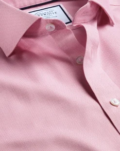Cheap Charles Tyrwhitt Spread Collar Non-Iron Henley Weave Shirt - Pink