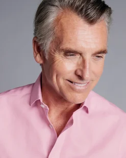 Cheap Charles Tyrwhitt Spread Collar Non-Iron Henley Weave Shirt - Pink