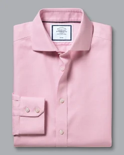 Cheap Charles Tyrwhitt Spread Collar Non-Iron Henley Weave Shirt - Pink