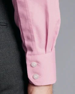 Cheap Charles Tyrwhitt Spread Collar Non-Iron Henley Weave Shirt - Pink