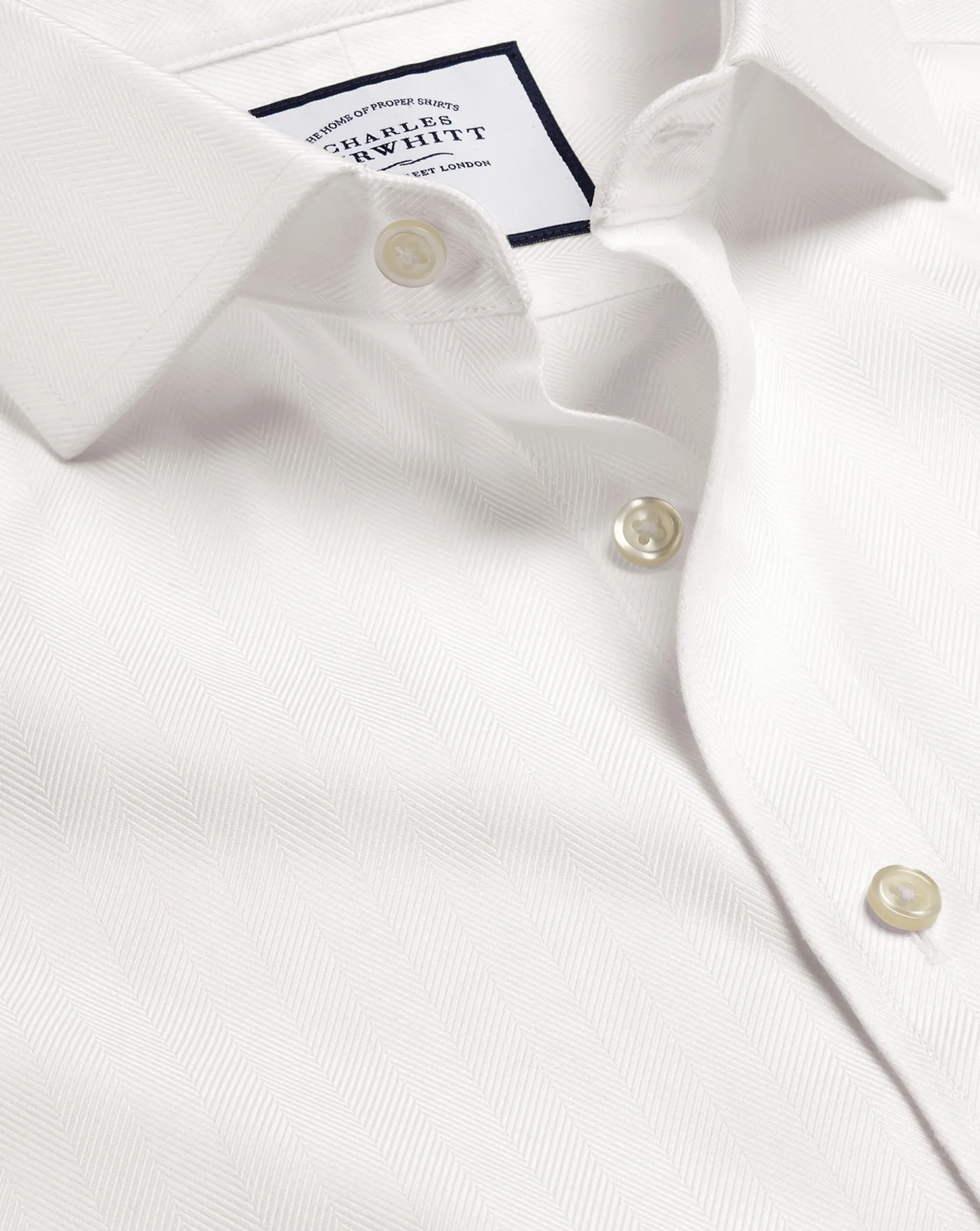 Fashion Charles Tyrwhitt Spread Collar Non-Iron Herringbone Shirt - Ivory White