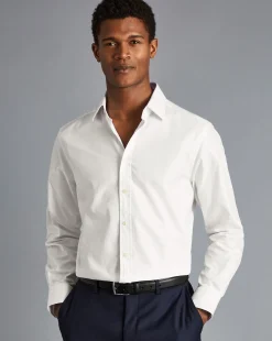 Fashion Charles Tyrwhitt Spread Collar Non-Iron Herringbone Shirt - Ivory White