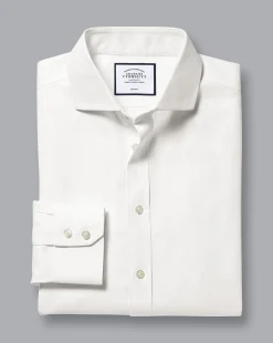 Fashion Charles Tyrwhitt Spread Collar Non-Iron Herringbone Shirt - Ivory White