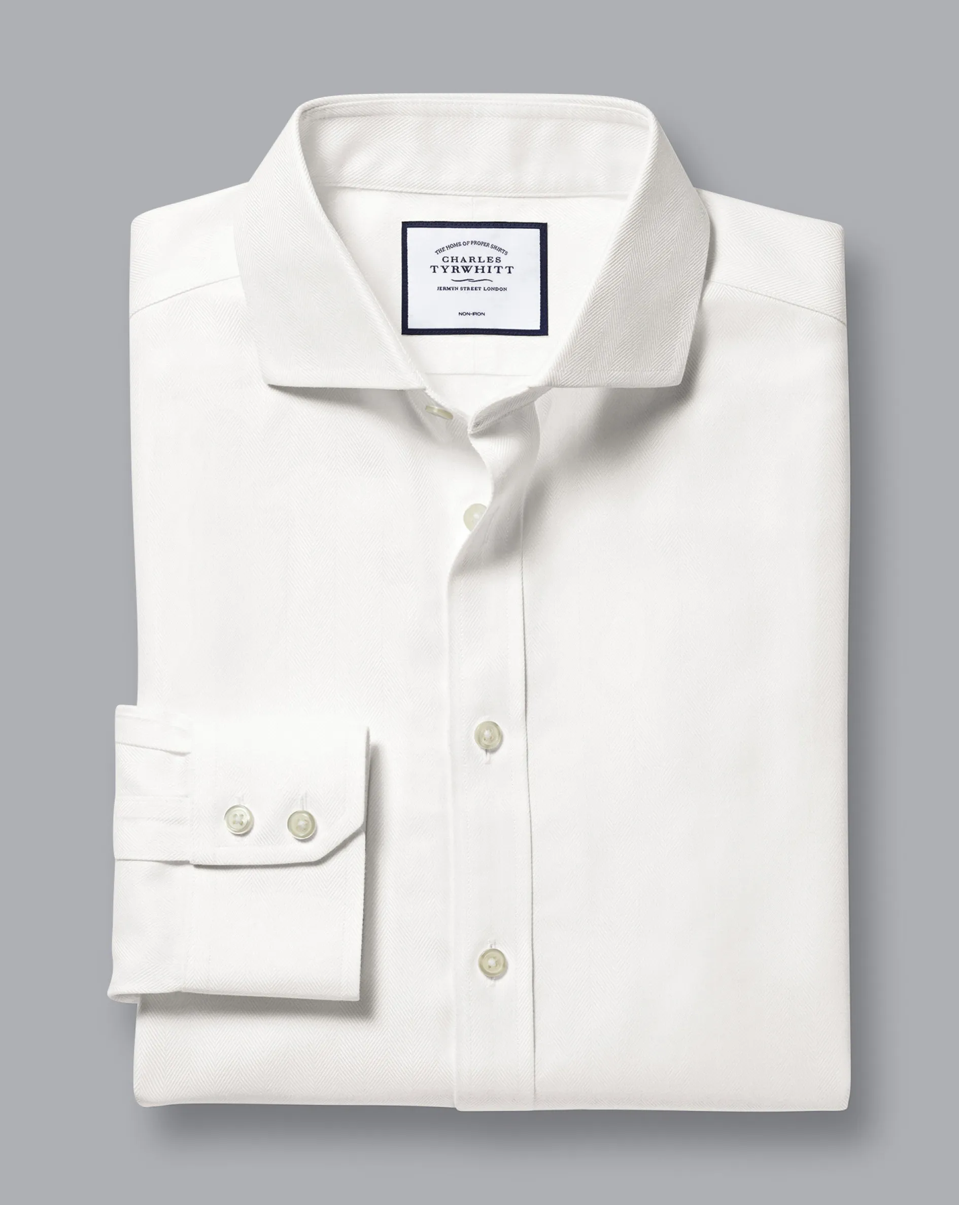 Fashion Charles Tyrwhitt Spread Collar Non-Iron Herringbone Shirt - Ivory White
