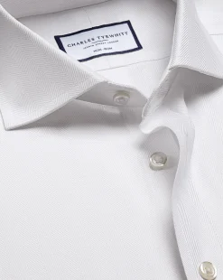 Best Sale Charles Tyrwhitt Spread Collar Non-Iron Herringbone Shirt - White