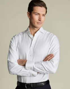 Best Sale Charles Tyrwhitt Spread Collar Non-Iron Herringbone Shirt - White