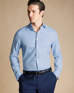 Shop Charles Tyrwhitt Spread Collar Non-Iron Herringbone Shirt - Blue Sky