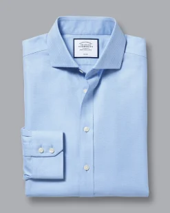 Shop Charles Tyrwhitt Spread Collar Non-Iron Herringbone Shirt - Blue Sky