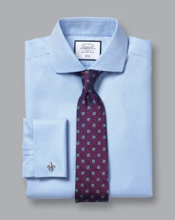 Shop Charles Tyrwhitt Spread Collar Non-Iron Herringbone Shirt - Blue Sky
