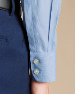Shop Charles Tyrwhitt Spread Collar Non-Iron Herringbone Shirt - Blue Sky