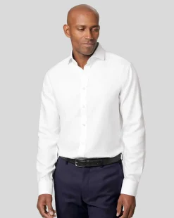 Cheap Charles Tyrwhitt Spread Collar Non-Iron Ludgate Weave Shirt - White