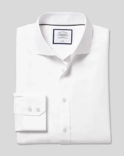 Cheap Charles Tyrwhitt Spread Collar Non-Iron Ludgate Weave Shirt - White