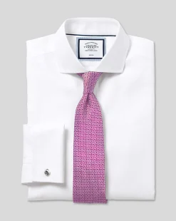 Cheap Charles Tyrwhitt Spread Collar Non-Iron Ludgate Weave Shirt - White
