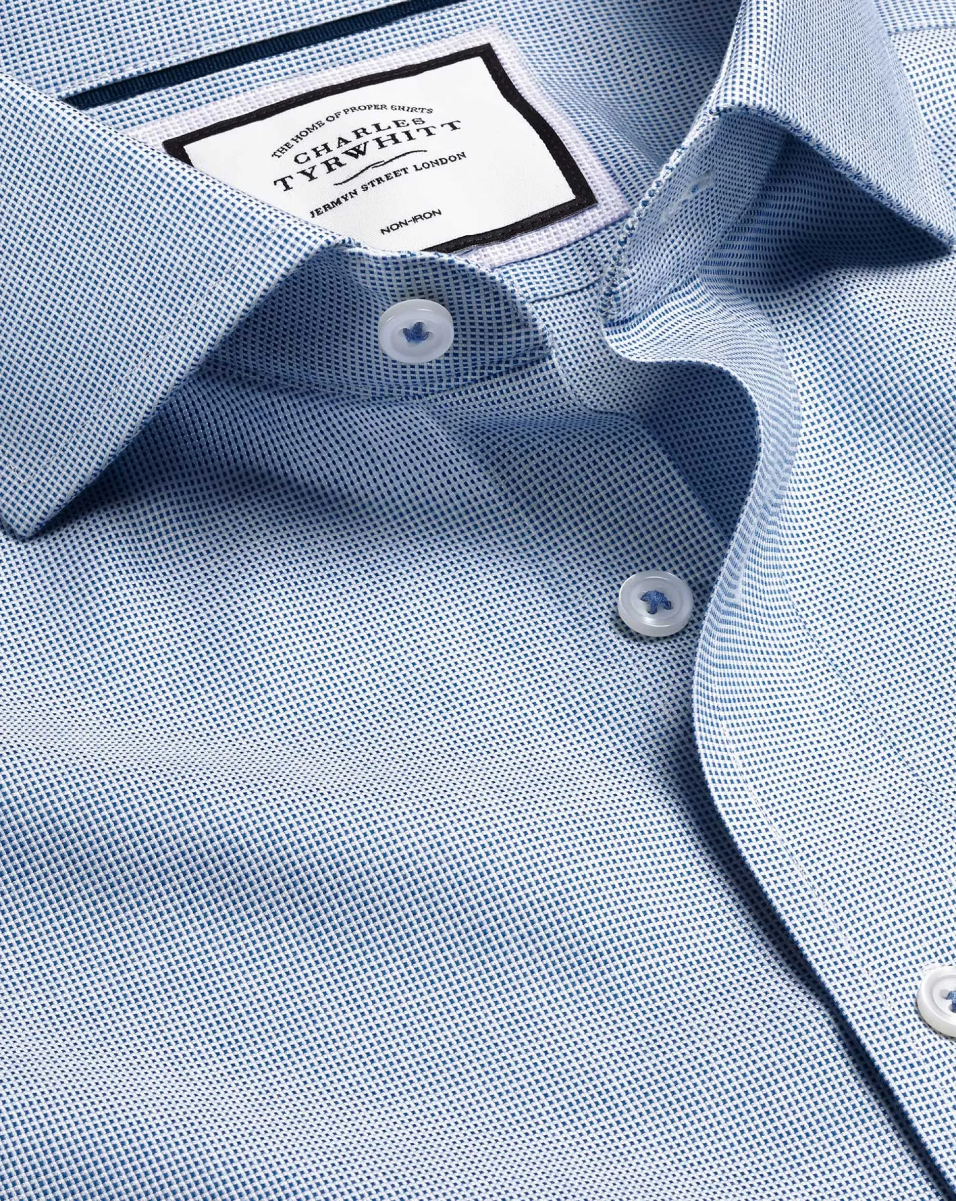 Outlet Charles Tyrwhitt Spread Collar Non-Iron Ludgate Weave Shirt - Blue
