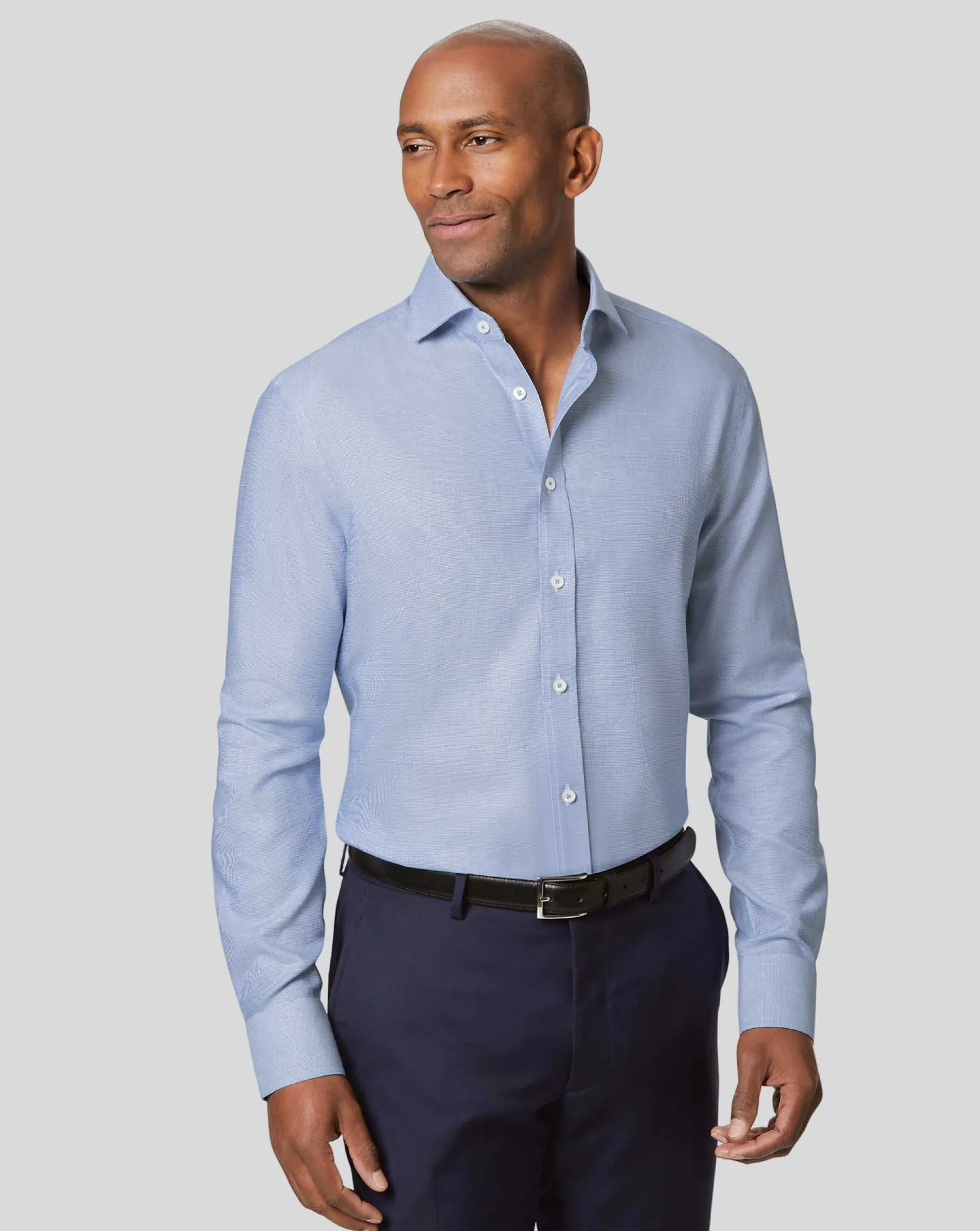 Outlet Charles Tyrwhitt Spread Collar Non-Iron Ludgate Weave Shirt - Blue