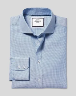 Outlet Charles Tyrwhitt Spread Collar Non-Iron Ludgate Weave Shirt - Blue