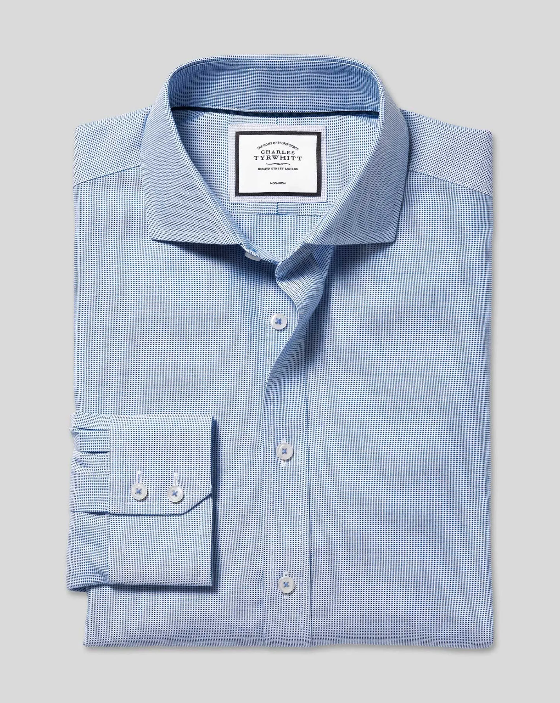 Outlet Charles Tyrwhitt Spread Collar Non-Iron Ludgate Weave Shirt - Blue