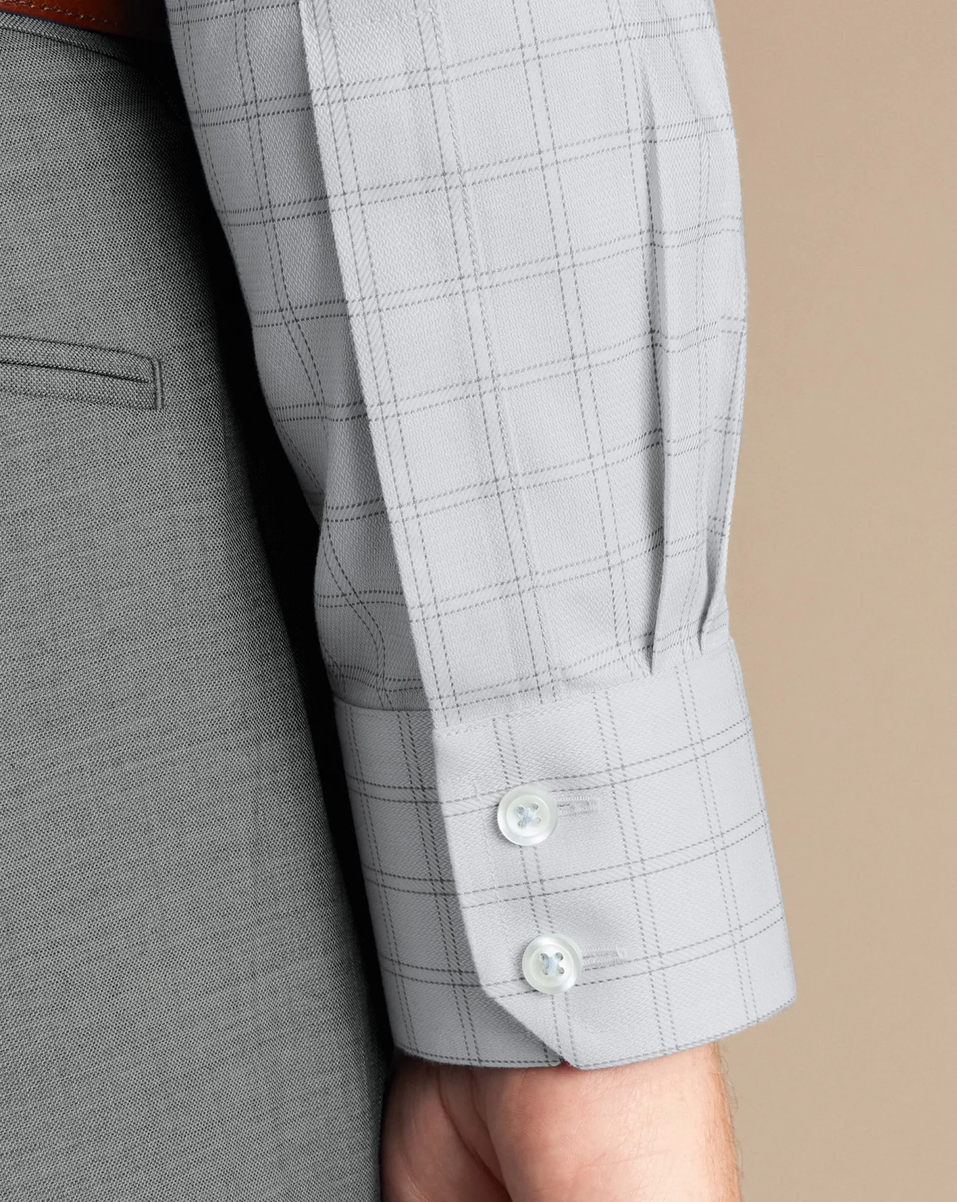 Shop Charles Tyrwhitt Spread Collar Non-Iron Mayfair Weave Check Shirt - Grey Silver