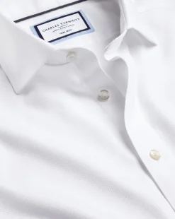 Sale Charles Tyrwhitt Spread Collar Non-Iron Mayfair Weave Shirt - White