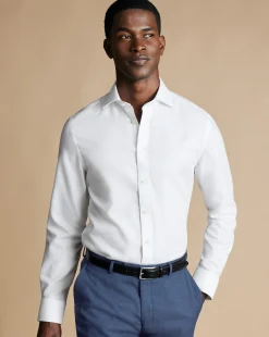 Sale Charles Tyrwhitt Spread Collar Non-Iron Mayfair Weave Shirt - White