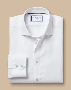 Sale Charles Tyrwhitt Spread Collar Non-Iron Mayfair Weave Shirt - White