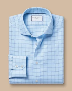 Discount Charles Tyrwhitt Spread Collar Non-Iron Mayfair Weave Check Shirt - Blue Sky