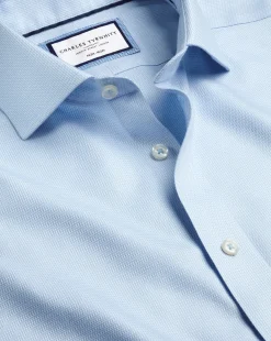 Store Charles Tyrwhitt Spread Collar Non-Iron Mayfair Weave Shirt - Light Blue