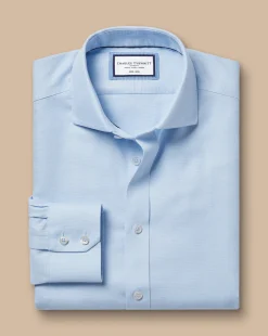 Store Charles Tyrwhitt Spread Collar Non-Iron Mayfair Weave Shirt - Light Blue