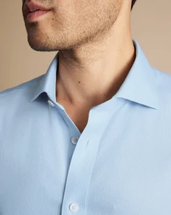 Store Charles Tyrwhitt Spread Collar Non-Iron Mayfair Weave Shirt - Light Blue