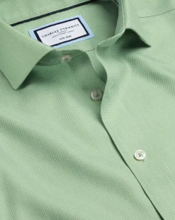 Cheap Charles Tyrwhitt Spread Collar Non-Iron Mayfair Weave Shirt - Light Green