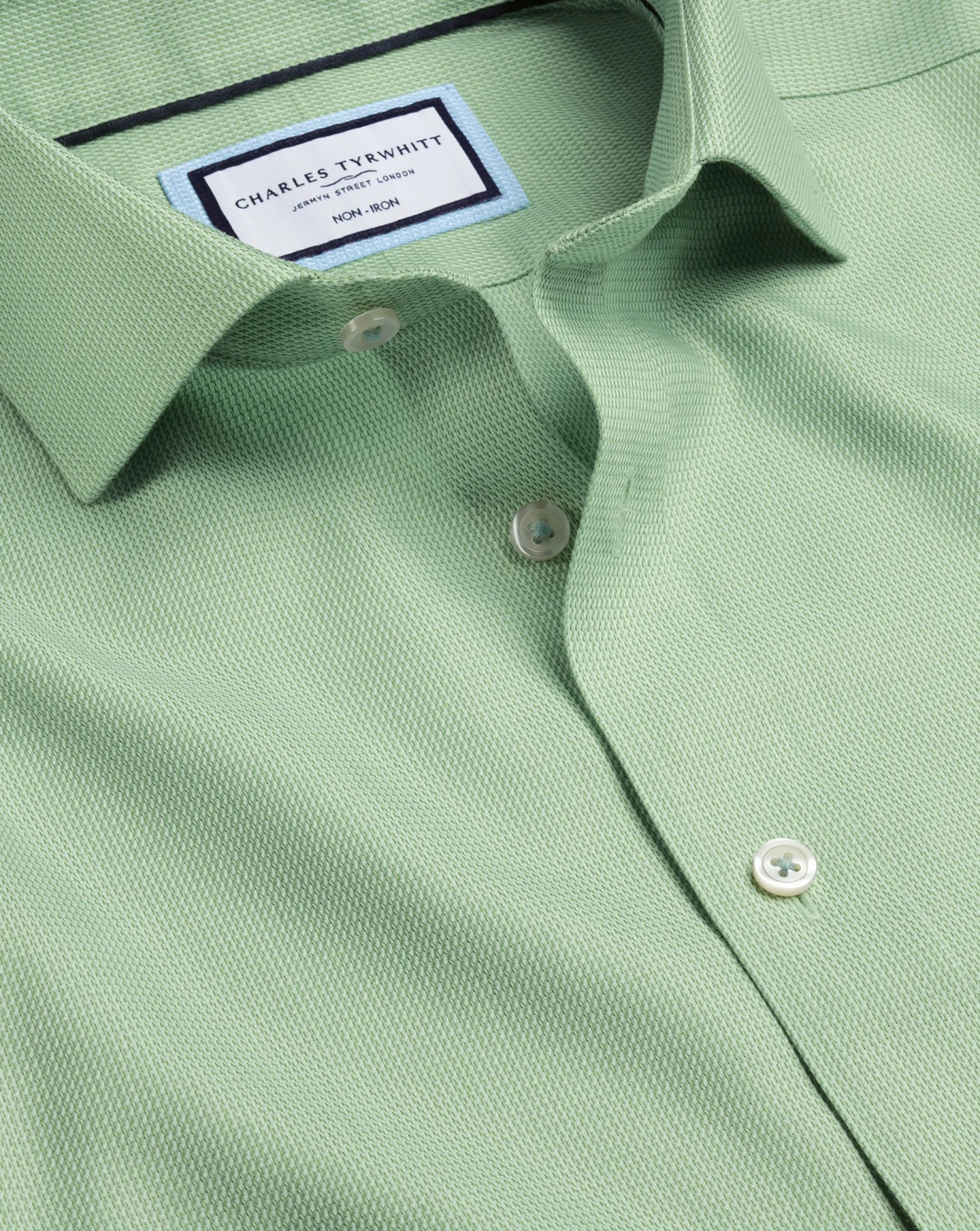 Cheap Charles Tyrwhitt Spread Collar Non-Iron Mayfair Weave Shirt - Light Green