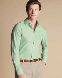 Cheap Charles Tyrwhitt Spread Collar Non-Iron Mayfair Weave Shirt - Light Green