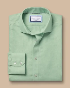 Cheap Charles Tyrwhitt Spread Collar Non-Iron Mayfair Weave Shirt - Light Green