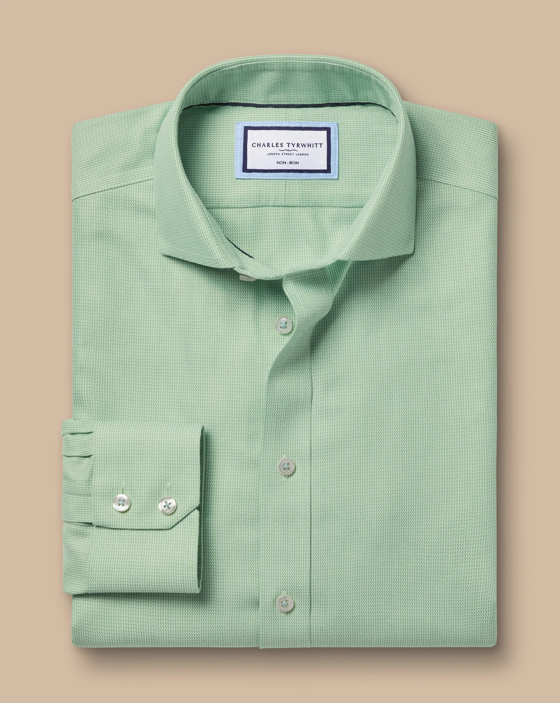 Cheap Charles Tyrwhitt Spread Collar Non-Iron Mayfair Weave Shirt - Light Green