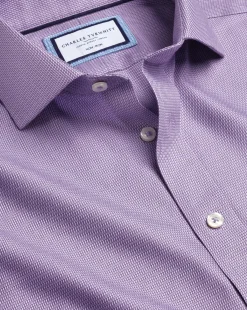 New Charles Tyrwhitt Spread Collar Non-Iron Mayfair Weave Shirt - Purple Lilac