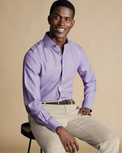 New Charles Tyrwhitt Spread Collar Non-Iron Mayfair Weave Shirt - Purple Lilac