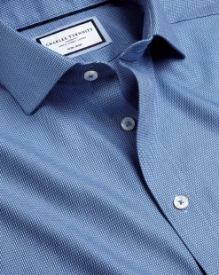 New Charles Tyrwhitt Spread Collar Non-Iron Mayfair Weave Shirt - Cobalt Blue