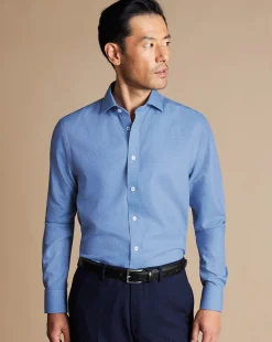 New Charles Tyrwhitt Spread Collar Non-Iron Mayfair Weave Shirt - Cobalt Blue