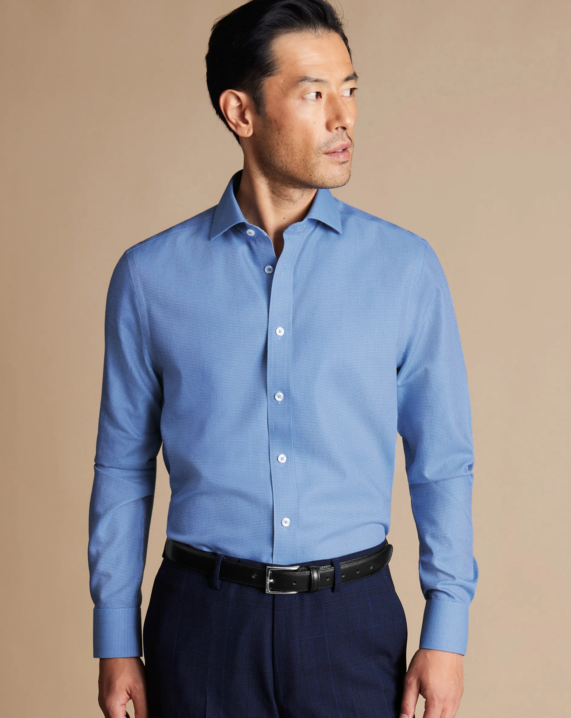 New Charles Tyrwhitt Spread Collar Non-Iron Mayfair Weave Shirt - Cobalt Blue