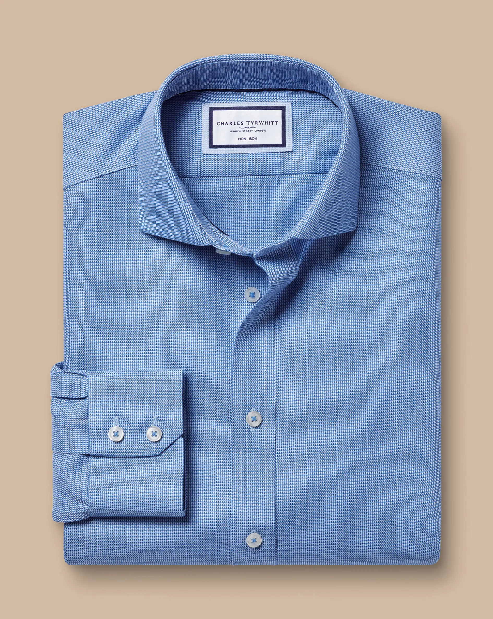 New Charles Tyrwhitt Spread Collar Non-Iron Mayfair Weave Shirt - Cobalt Blue