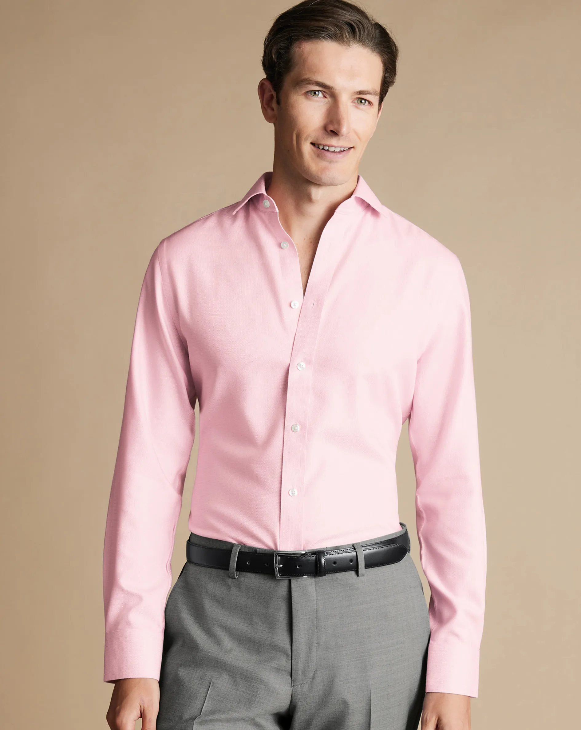 Outlet Charles Tyrwhitt Spread Collar Non-Iron Mayfair Weave Shirt - Pink
