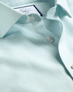 Best Sale Charles Tyrwhitt Spread Collar Non-Iron Mini Gingham Check Shirt - Green Aqua