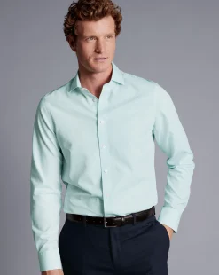 Best Sale Charles Tyrwhitt Spread Collar Non-Iron Mini Gingham Check Shirt - Green Aqua