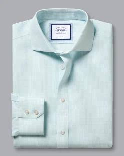 Best Sale Charles Tyrwhitt Spread Collar Non-Iron Mini Gingham Check Shirt - Green Aqua