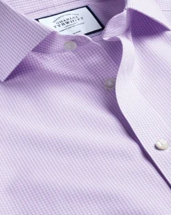Best Charles Tyrwhitt Spread Collar Non-Iron Mini Gingham Check Shirt - Mauve Purple