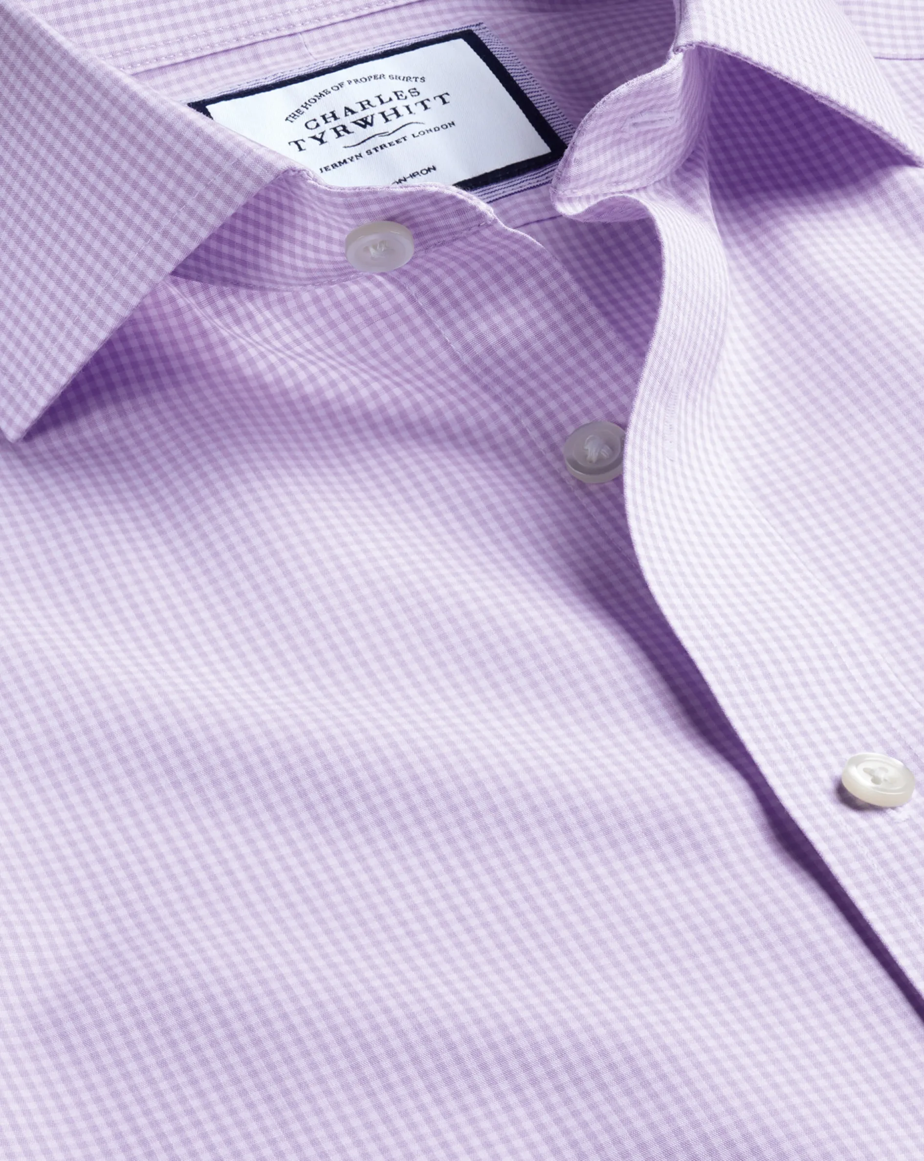Best Charles Tyrwhitt Spread Collar Non-Iron Mini Gingham Check Shirt - Mauve Purple