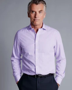 Best Charles Tyrwhitt Spread Collar Non-Iron Mini Gingham Check Shirt - Mauve Purple