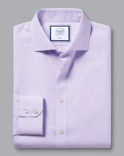 Best Charles Tyrwhitt Spread Collar Non-Iron Mini Gingham Check Shirt - Mauve Purple